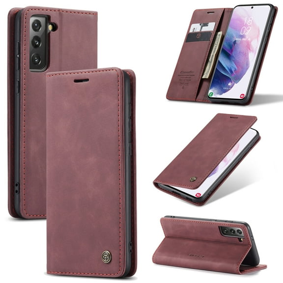 Samsung S21 Plus/+ Case, Mantto RFID Blocking Cash Wallet Pocket With Card Slot High Qulity PU Leather Retro Cover Kickstand Folio Magnetic Phone Cover For Samsung Galaxy S21 Plus, Wine Red