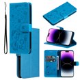 thumbnail image 1 of For Samsung S21 Plus Luxury Wallet Case,Embossed Flower Cat[Hand Strap] Handmade Flip Folio Magnetic Closure Cover with [Kickstand Function] Credit Card Holder For Samsung Galaxy S21 Plus, Blue, 1 of 8