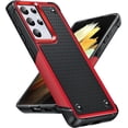 thumbnail image 1 of for Samsung S21 Ultra Case 5G, Galaxy S21 Ultra Phone Case, Shockproof Heavy Duty Dual Layer Protective Hard PC Textured Back & Soft Bumper Case for Samsung S21 Ultra G998U, Red, 1 of 14