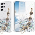 thumbnail image 1 of for Samsung S21 Ultra Case Clear Glitter Silicone, Shockproof Phone Case Samsung Galaxy S21 Ultra Case with Chain Strap Bracelet for Women Aesthetic Transparent Cover Pink Cute (Clear), 1 of 14