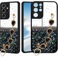 thumbnail image 1 of for Samsung S21 Ultra Case Clear Glitter Silicone, Shockproof Phone Case Samsung Galaxy S21 Ultra Case with Chain Strap Bracelet for Women Aesthetic Transparent Cover Pink Cute (Black), 1 of 14