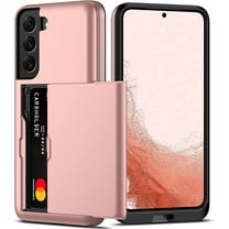 for Samsung S22 Case with Card Holder 5G 6.1 inch Slim Dual Layer Heavy Duty Protective Galaxy S22 Case Hidden Card Slot Wallet Case for Samsung S22(Rose Gold)