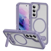 for Samsung S22 Case,Dual Layer With Kickstand Compatible For MagSafe,Military Shockproof Matte PC with Soft Edges Phone Cover For Galaxy S22 6.1"Clear Purple