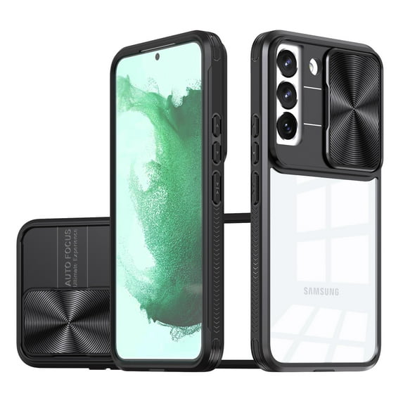 for Samsung S22 Plus Case, Shockproof Rugged Samsung Galaxy S22 Plus Phone Case, with Sliding Camera Cover, Drop Protection Crystal Clear Back Case Clear for Samsung Galaxy S22 Plus, Black
