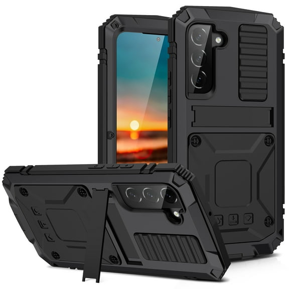 Samsung S22 Rugged Full-Body Case, Metal Bumper Built-in Screen Protector&Kickstand,Dustproof Drop-Proof,Full Body Protection Heavy Duty Rugged Military Cover For Samsung Galaxy S22, Black