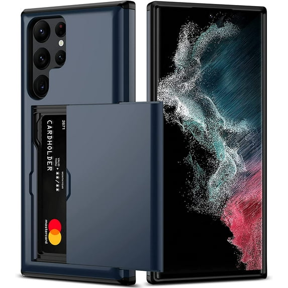 for Samsung S22 Ultra Case with Card Holder 5G 6.8 inch Slim Dual Layer Heavy Duty Protective Galaxy S22 Ultra Case Hidden Card Slot Wallet Case for Samsung S22 Ultra(Blue)