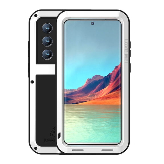 Samsung S22 Ultra Case Metal Bumper Silicone Case Galaxy S22 Ultra Cover Built-in Screen Protector Gorilla Glass Hybrid Military Shockproof Heavy Duty Rugged For Samsung Galaxy S22 Ultra, White