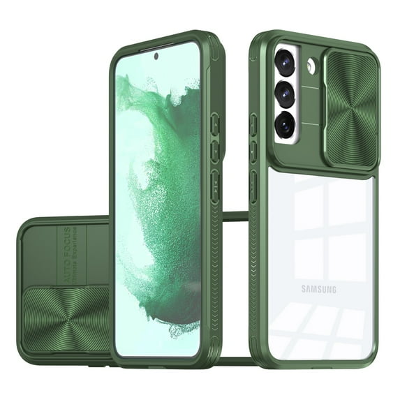 for Samsung S23 Case, Shockproof Rugged Samsung Galaxy S23 Phone Case, with Sliding Camera Cover, Drop Protection Crystal Clear Back Case Clear for Samsung Galaxy S23, Olive