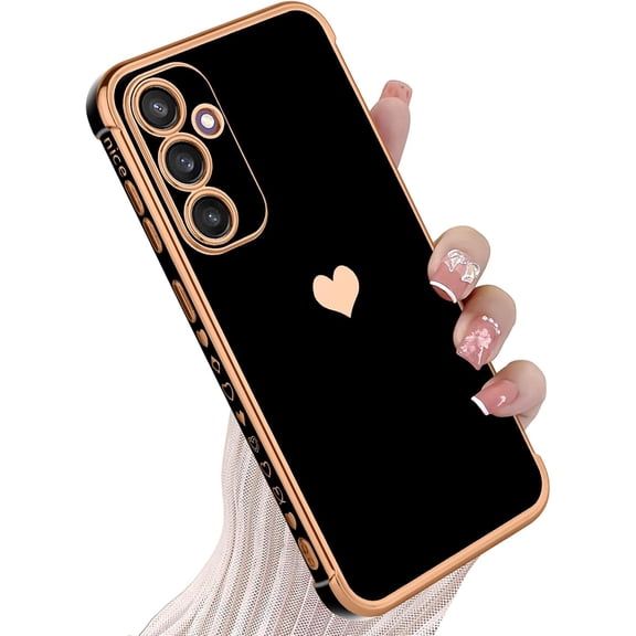 Samsung S23 FE 5G Case for Women, Cute Love Heart Plating Edge, Shockproof TPU Bumper, 6.4"