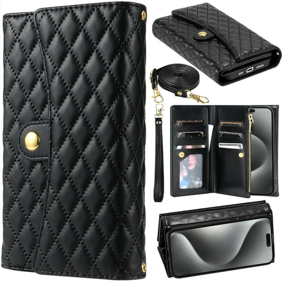 for Samsung S23+/S23 Plus Crossbody Wallet Style Leather Phone Case Purse Bag, Classic Rhombus Plaid Triple-Fold Flip Cover, Multi Card Holder Slot, Magnetic Closure, Hand Lanyard + Shoulder Strap