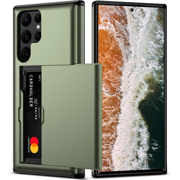 Samsung S23 Ultra Case with Card Holder 5G 6.8 inch Slim Dual Layer Heavy Duty Protective Galaxy S23 Ultra Case Hidden Card Slot Wallet Case for Samsung S23 Ultra(Green)