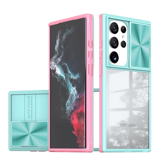 for Samsung S23 Ultra Case, Shockproof Rugged Samsung Galaxy S23 Ultra Phone Case, with Sliding Camera Cover, Drop Protection Crystal Clear Back Case Clear for Galaxy S23 Ultra, Skyblue