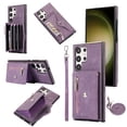 thumbnail image 1 of for Samsung S23 Ultra Case with Zipper Card Holders and Crossbody Strap & Short Belt for Women, RFID Blocking PU Leather Button Flip Shockproof Wallet Case Cover for Galaxy S23 Ultra - Purple, 1 of 10