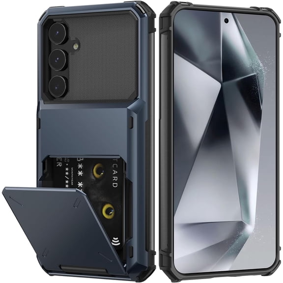 for Samsung S24 Case with Card Holder[Store 5 Cards] Dual Layer Heavy Duty Shockproof Wallet Case with Hidden Card Slot Large Storage Case for Samsung S24(Dark Blue)