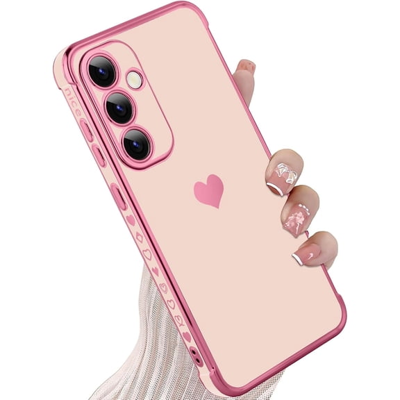Samsung S24 FE 5G Case for Women, Cute Love Heart Design, Shockproof TPU Bumper, 4 Corners Protection (6.7”)