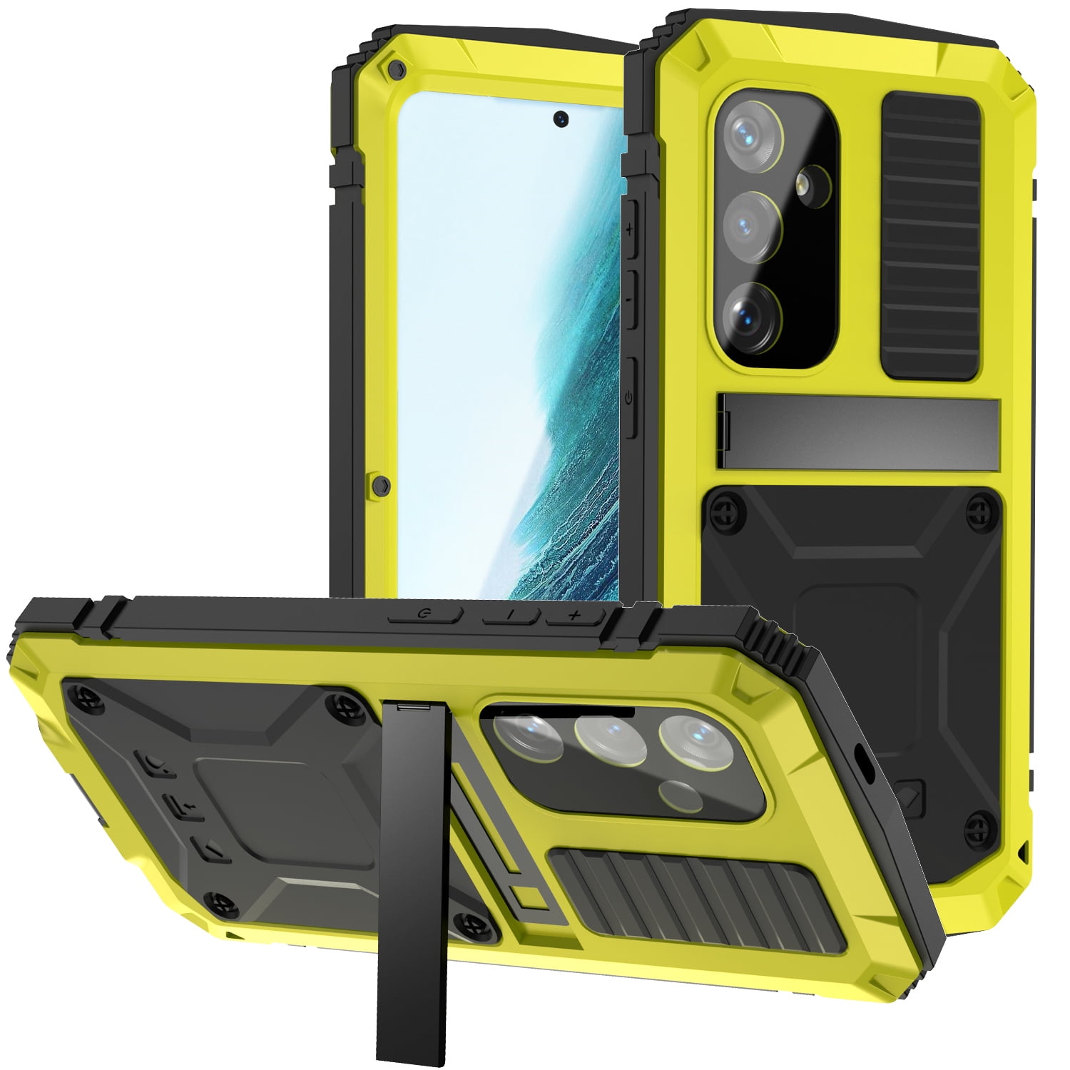 for Samsung S24 Metal Case, with Kickstand Screen Protector Case Sturdy Military Armor Durable Full Body Heavy Duty Shockproof Drop Tested Outdoor Case for Galaxy S24 - Yellow