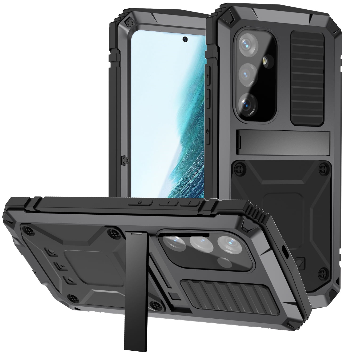 for Samsung S24 Metal Case, with Kickstand Screen Protector Case Sturdy Military Armor Durable Full Body Heavy Duty Shockproof Drop Tested Outdoor Case for Galaxy S24 - Black