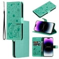 thumbnail image 1 of For Samsung S24 Ultra Luxury Wallet Case,Embossed Flower Cat[Hand Strap] Handmade Flip Folio Magnetic Closure Cover with [Kickstand Function] Credit Card Holder For Samsung Galaxy S24 Ultra, Green, 1 of 8