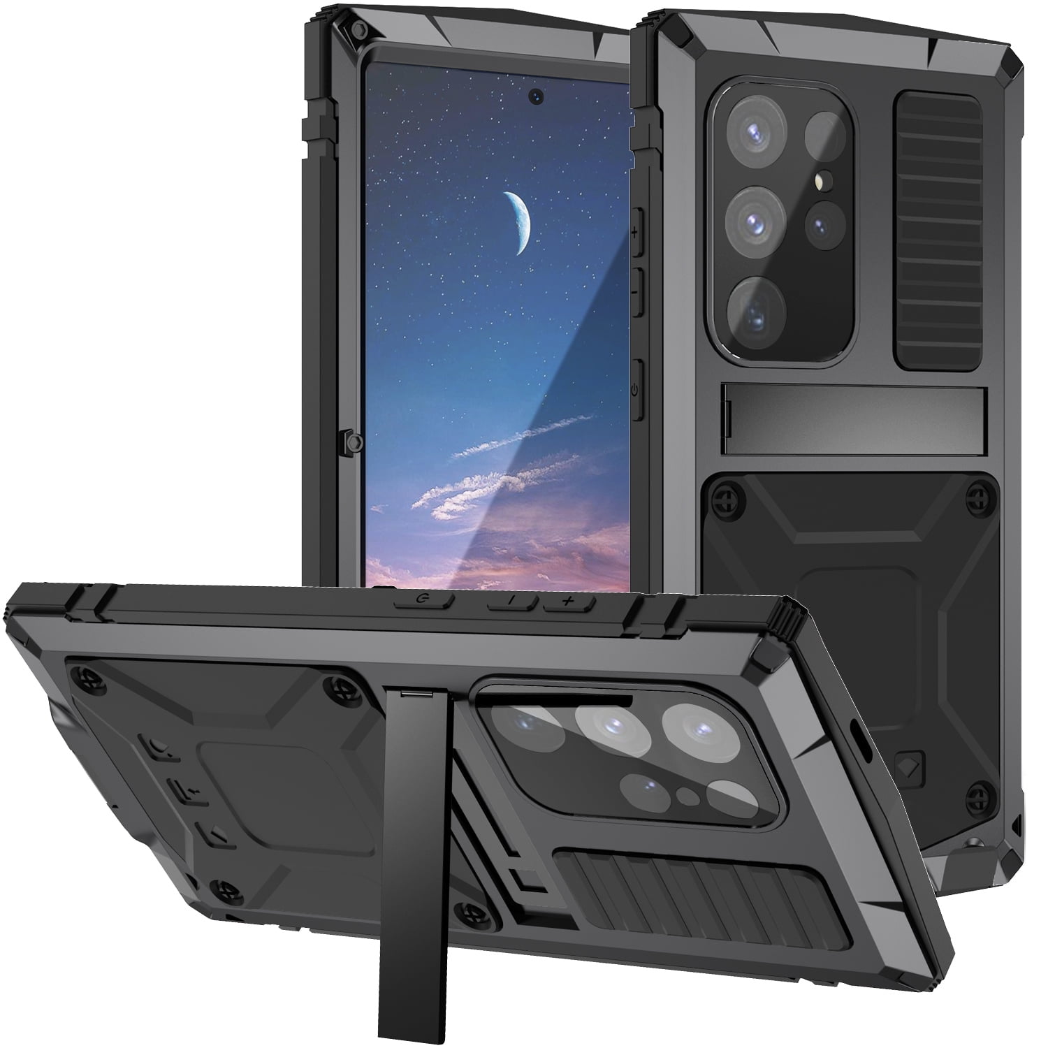 Samsung S24 Ultra Rugged Full-Body Case, Metal Bumper Built-in Screen Protector&Kickstand,Dustproof Drop-Proof,Full Body Protection Heavy Duty Military Cover For Samsung Galaxy S24 Ultra, Black