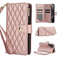 thumbnail image 1 of for Samsung S24 Ultra Wallet Case with Zipper Pocket, RFID Blocking Card Slots, PU Leather Magnetic Clasp Kickstand Crossbody & Wrist Strap Rugged Protective Cover for Galaxy S24 Ultra, Rosegold, 1 of 11