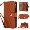 thumbnail image 1 of for Samsung S24 Wallet Case with Zipper Pocket, RFID Blocking Card Slots, PU Leather Magnetic Clasp Kickstand Crossbody & Wrist Strap Rugged Protective Cover for Galaxy S24, Brown, 1 of 11
