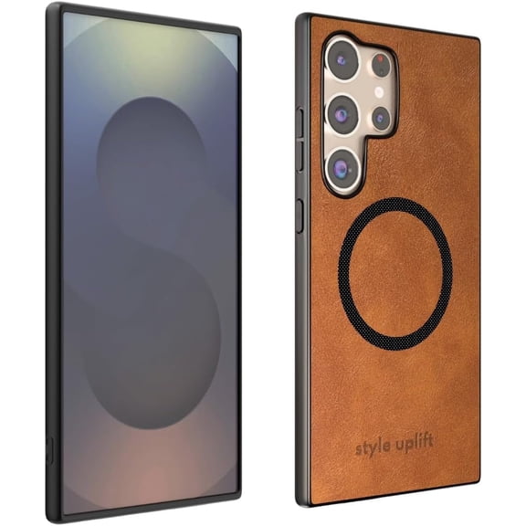 Samsung S25 Ultra Case Compatible with Magsafe, Tan Brown Vegan Leather Magnetic Cover, Slim Protective Phone Case for Galaxy S25 Ultra, Wireless Charging Support, Stylish Grip Design