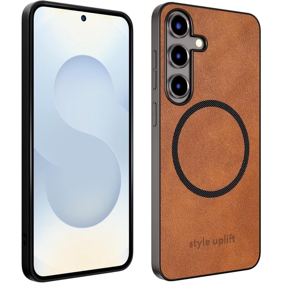 Samsung S25 Vegan Leather Case Compatible with Magsafe, Tan Brown Magnetic Slim Cover, Soft Touch Protective Phone Case for Galaxy S25, Wireless Charging Case, Minimalist Style