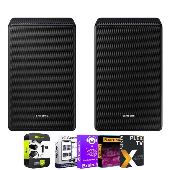 Samsung SWA-9500S - Wireless Rear Speaker Kit w/ Dolby Atmos/DTS:X Bundle with Tech Smart USA Audio Entertainment Essentials Bundle 2020 + 1 YR CPS Enhanced Protection Pack