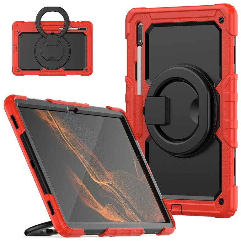 Samsung Tab S8 Ultra 14.6 inch Case with Screen Protector, Dteck 360  Rotating Handle Grip Stand Heavy Duty Rugged Shockproof Case with S Pen  Holder