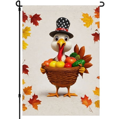Happy Thanksgiving Day Garden Flag for Outdoor Happy Thanskgiving Cartoon House Flags Thanksgiving Day Turkey Back Yard Decor for Patio Outdoor Porch Decoration 28x40 Inches