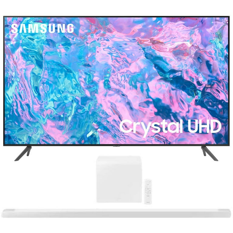 Samsung UN65CU7000FXZA 65 inch Crystal UHD 4K Smart TV 2023 Bundle with Samsung 3.1.2ch Soundbar with Wireless Dolby Atmos DTS X White 2022
