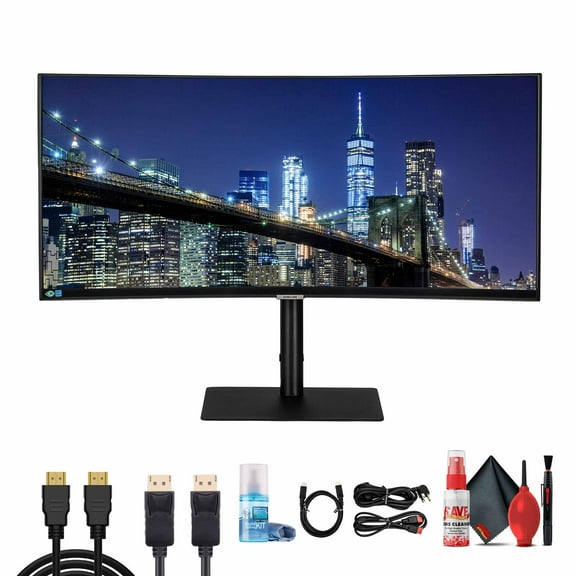 Samsung ViewFinity S65UA 34" HDR 100 Hz Ultrawide Curved Monitor Bundle Including: 2x HDMI Cable, TV Cleaning Kit, More accessories