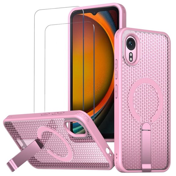 for Samsung Xcover 7 Case,Heat Dissipatio,2X Screen Protector,Magnetic Wireless Charging,Invisible Kickstand,Mesh Ultra-Breathable Hollow Cover for Galaxy Xcover 6.6"(Pink)