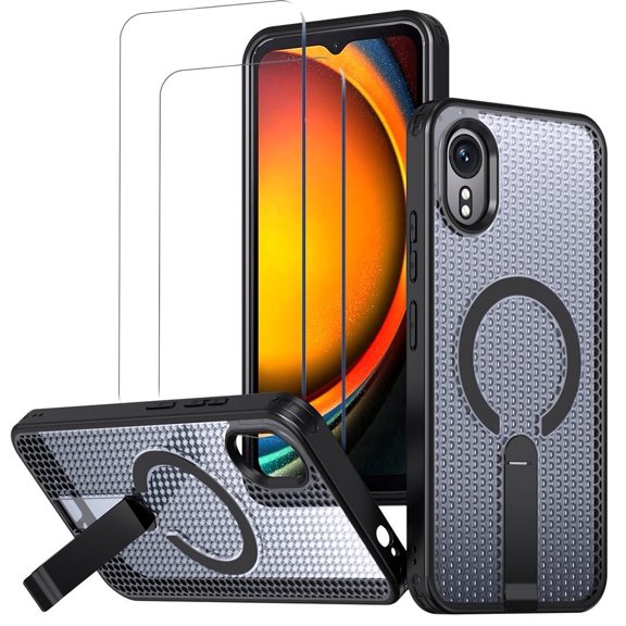 for Samsung Xcover 7 Case,Heat Dissipatio,2X Screen Protector,Magnetic Wireless Charging,Invisible Kickstand,Mesh Ultra-Breathable Hollow Cover for Galaxy Xcover 6.6"(Black)