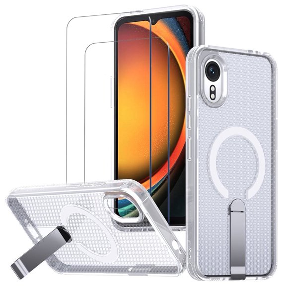 for Samsung Xcover 7 Case,Heat Dissipatio,2X Screen Protector,Magnetic Wireless Charging,Invisible Kickstand,Mesh Ultra-Breathable Hollow Cover for Galaxy Xcover 6.6"(Clear)