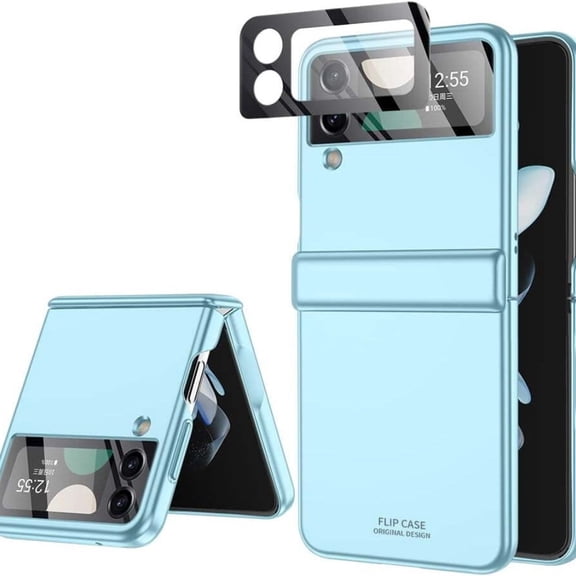 For Samsung Z Flip 4 Case: [Full Cover Hinge Protection] Slim Phone Case with Built-in Screen Protection Metal Volume key Protection Wireless charging for Galaxy Z Flip 4 5G(2022),Sky Blue