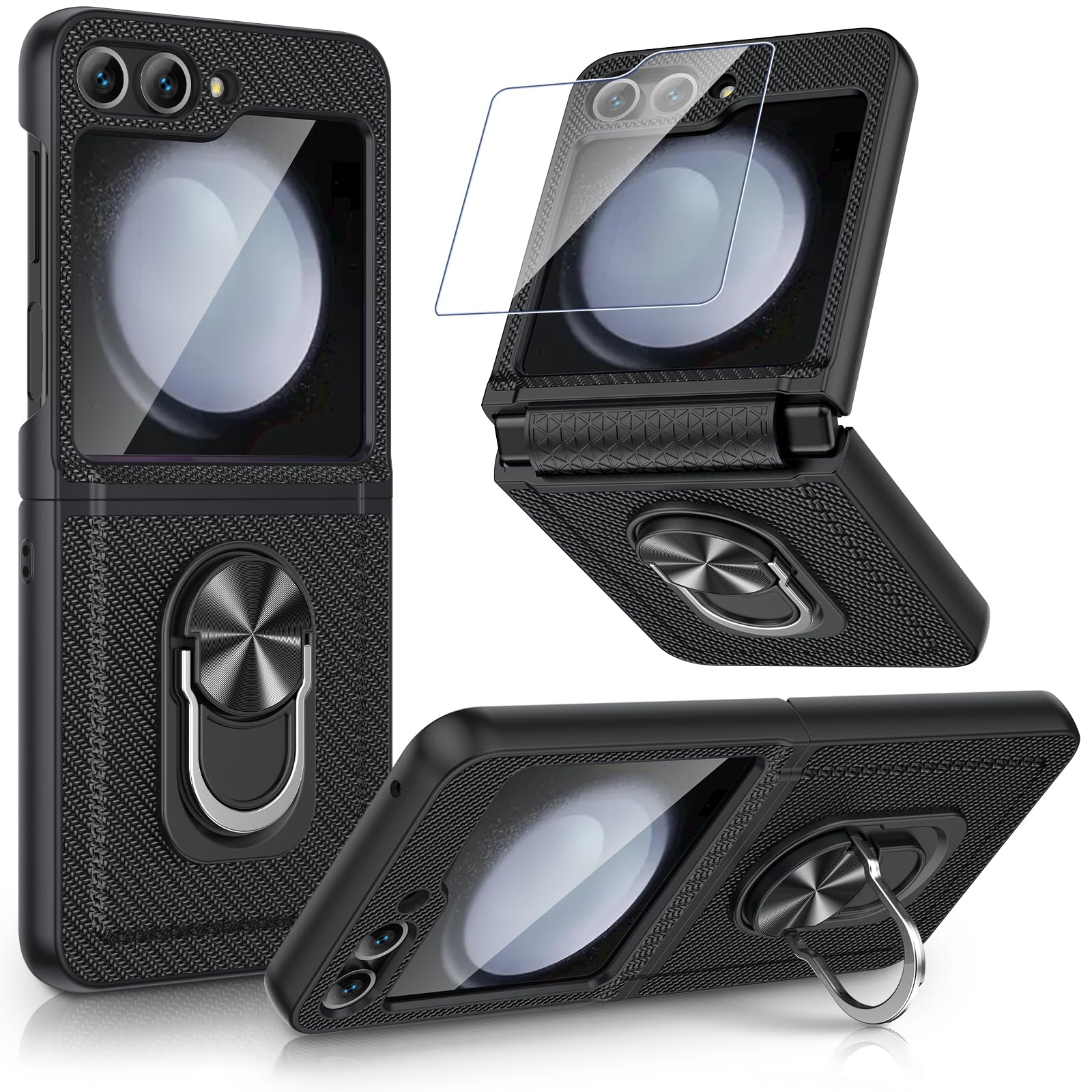 for Samsung Z Flip 5 Case, Z Flip 5 Case with Ring Stand Hinge Protection Full Body Case with