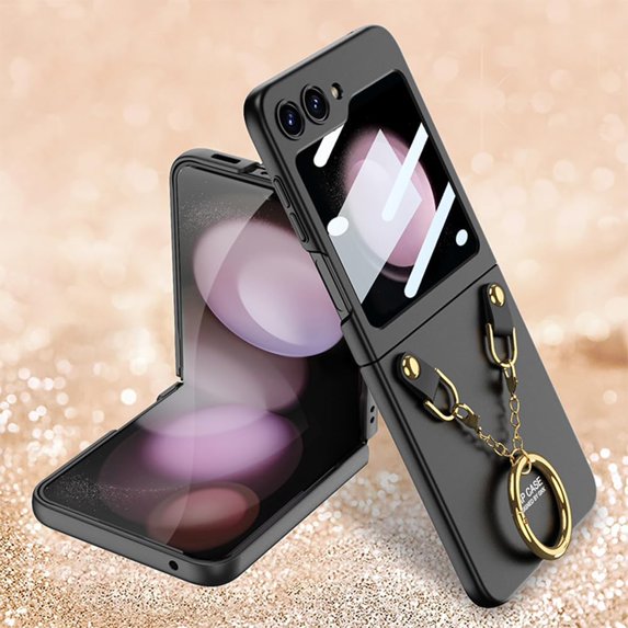for Samsung Z Flip 5 Case with Ring, Protective Cover - Small Screen Protection, Matte Finish, Comfortable Grip Phone Case for Galaxy Z Flip 5 Case, Black
