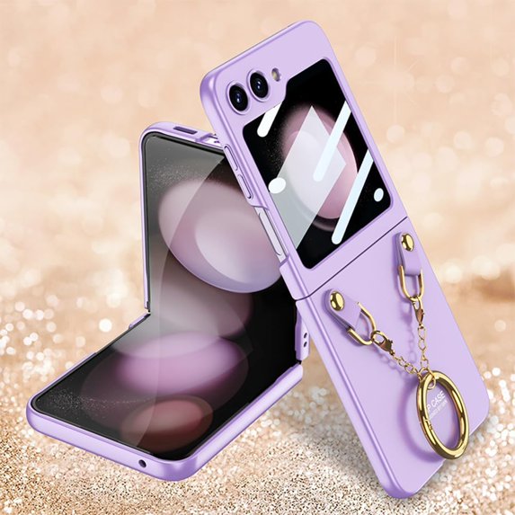 for Samsung Z Flip 5 Case with Ring, Protective Cover - Small Screen Protection, Matte Finish, Comfortable Grip Phone Case for Galaxy Z Flip 5 Case, Purple