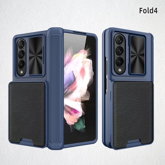 for Samsung Z Fold 4 Case, Fold 4 Case with S Pen Holder & Screen Protector, Wallet Case with Removable Card Holder Camera Cover & Hinge Protection Case for Samsung Galaxy Z Fold 4 5G 2022, Blue