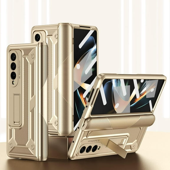 Samsung Z Fold 4 Case with Hinge Protection, Fold 4 Phone Case Magnetic Hinge Cover Built-in Screen Protector Kickstand Full Body PC Protective Case for Samsung Galaxy Z Fold 4 - Black