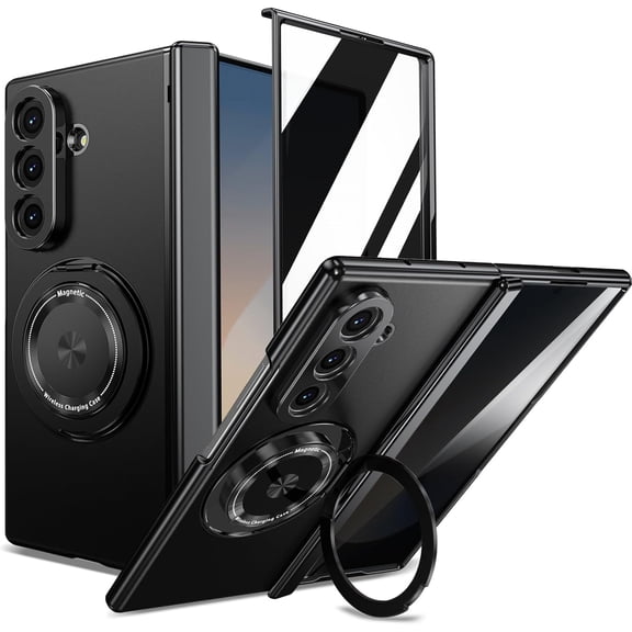 for Samsung Z Fold 7 Case with Privacy Screen Protector,Phone Case with 360 Ring Magnetic Kickstands & Hinge Protection,Shockproof Full-Body Protective Covers for Samsung Galaxy Z Fold 7 5G,Black