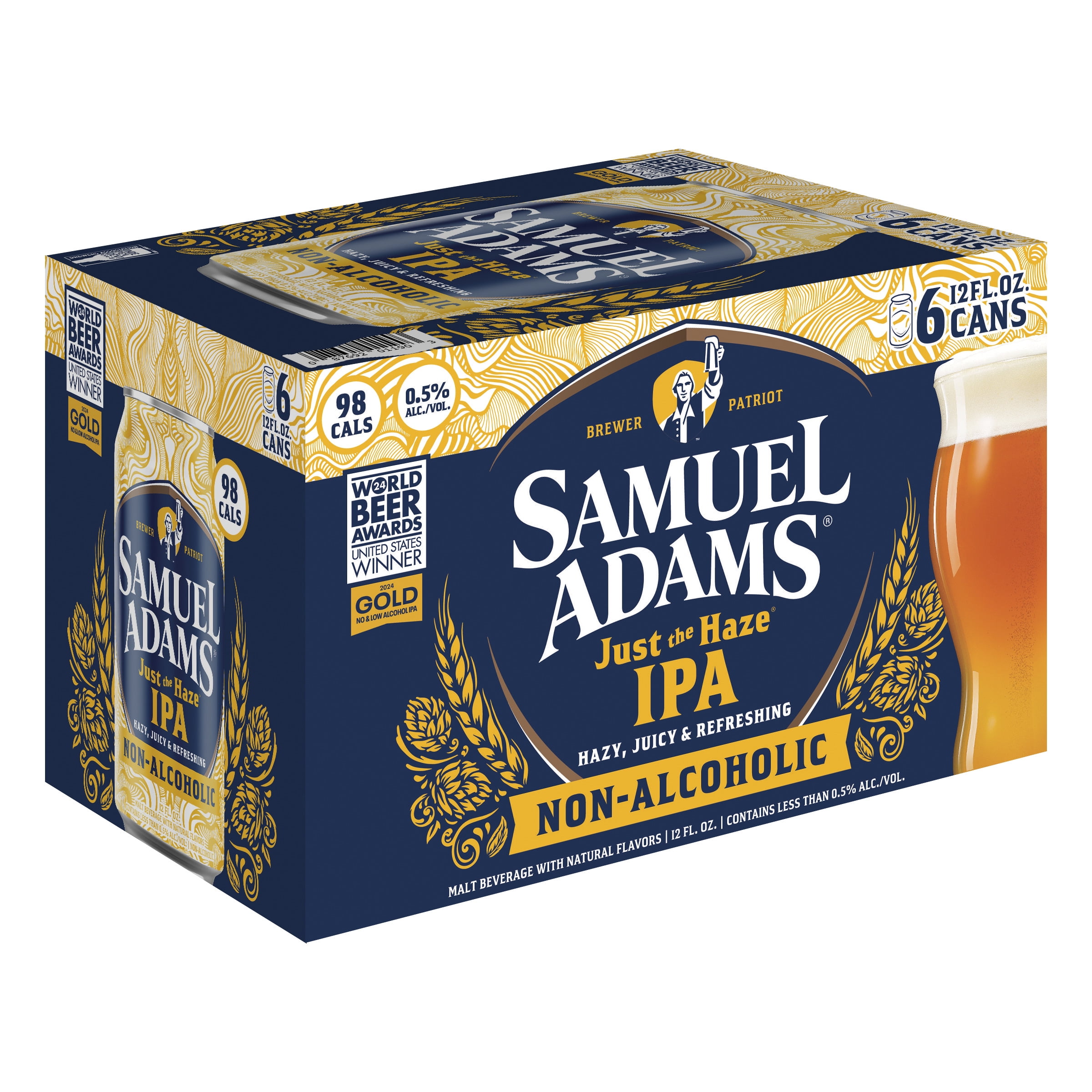 Samuel Adams Just The Haze Non-Alcoholic IPA Craft Beer, Alcohol Free, 6 Pk, 12 fl oz Aluminum Cans