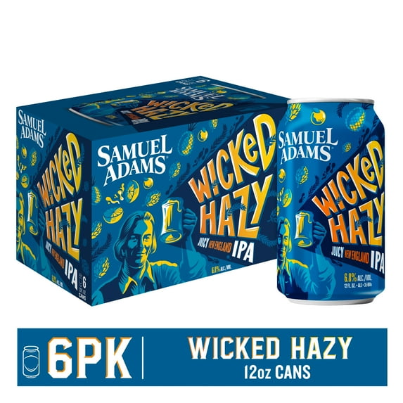 Samuel Adams Wicked Hazy New England IPA Craft Beer 6 pack, 12 fl oz Cans, 6.8% ABV
