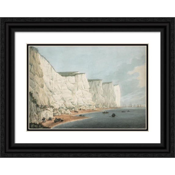 Samuel Atkins 14x11 Black Ornate Wood Framed Double Matted Museum Art Print Titled: The Fleet off the Coast, Beachy Head (C. 1790-1805)