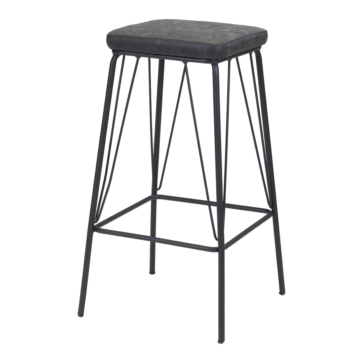 Samuel Adjustable Backless Vintage Black Metal and Wood Bar Stool