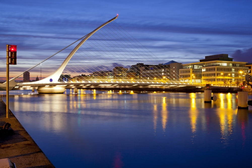 Samuel Beckett Bridge at dusk Liffey River Dublin Leinster Province Republic of Ireland Canvas Art - Panoramic Images (27 x 9)