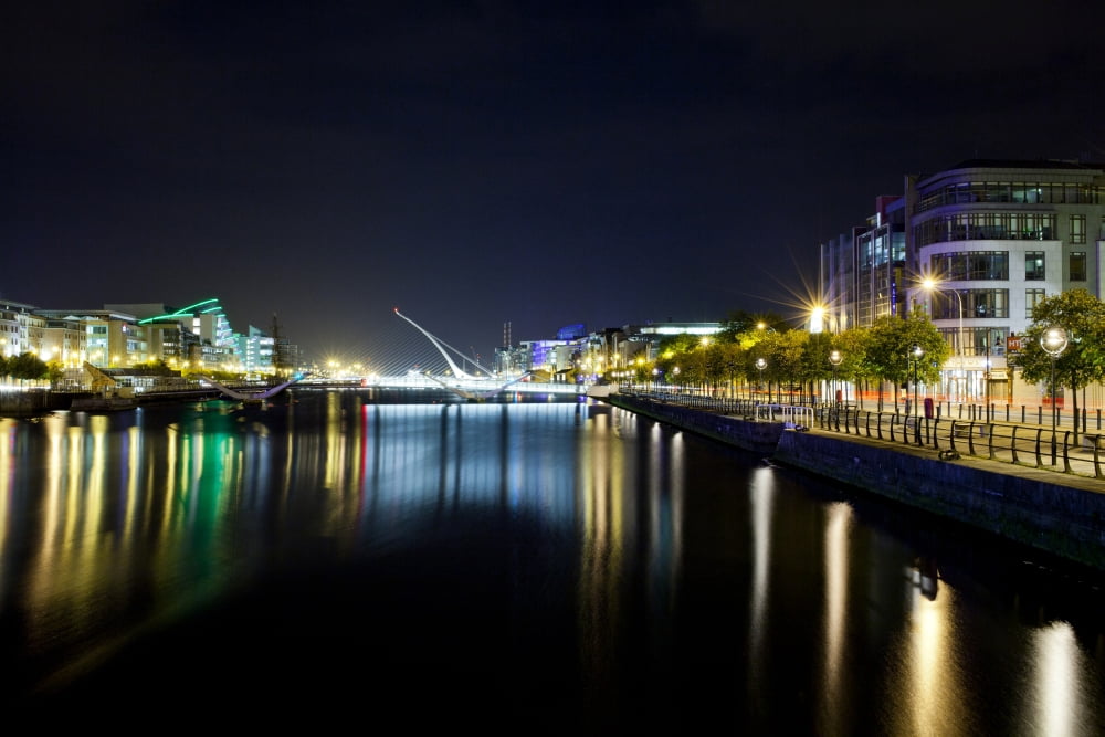 Samuel Beckett Bridge at night Liffey River Dublin Leinster Province Republic of Ireland Canvas Art - Panoramic Images (27 x 9)