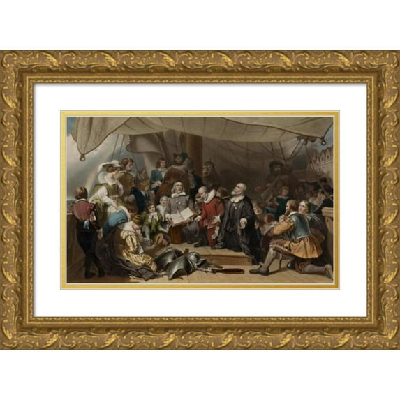 Samuel Bellin 24x17 Gold Ornate Framed and Double Matted Museum Art Print Titled - Embarkation of the Pilgrims