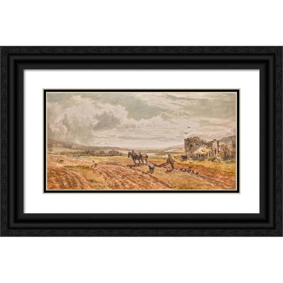 Samuel Bough 24x14 Black Ornate Framed Double Matted Museum Art Print Titled: Liddlesdale (1866)